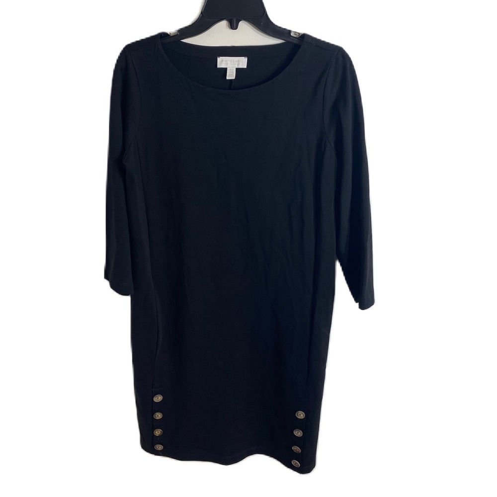 White Label The White Company Black Dress Sz 8 Button Bottom Accent Long Sleeve
